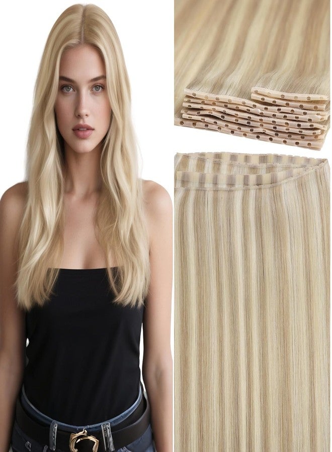 Lacer Butterfly Double Weft Invisible Hair Extensions Real Human Hair Light Brown with Platinum Blonde 1Pcs Hand Tied Double Layer Weft Extensions 18 Inch 100G - Image 1
